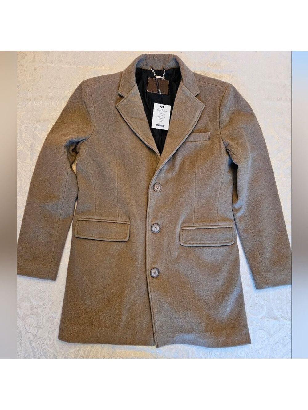 Men's Wool Coat Buttoned 80% Turkish Wool, Beige, Warm, Medium, Snover, NWT